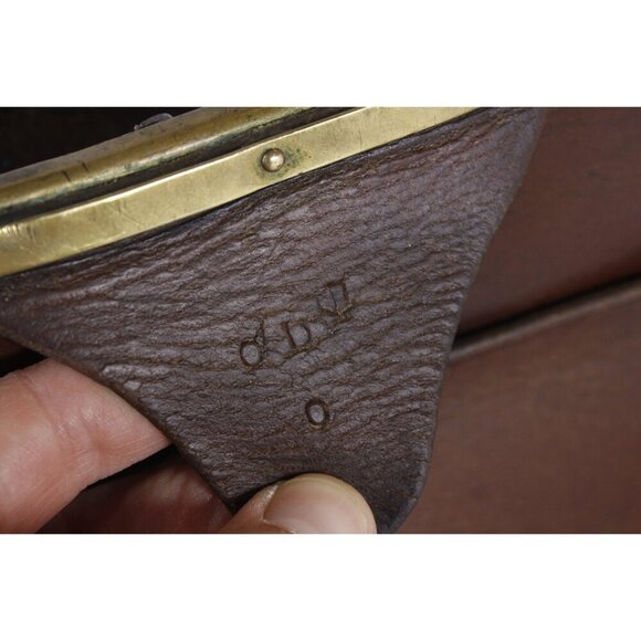 Antique French leather ticket master bag, ca 1910 - 1930s crossbody purse - Picture 4 of 10